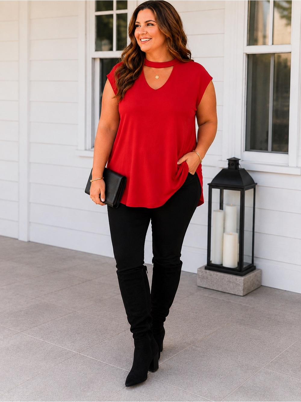 Vince Camuto Coral Sleeveless V-Neck Tunic with Choker